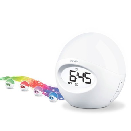 Reloj Despertador con luz de varios colores, cuenta con radio y conexión USB para reproducir música desde el celular - Marca Be